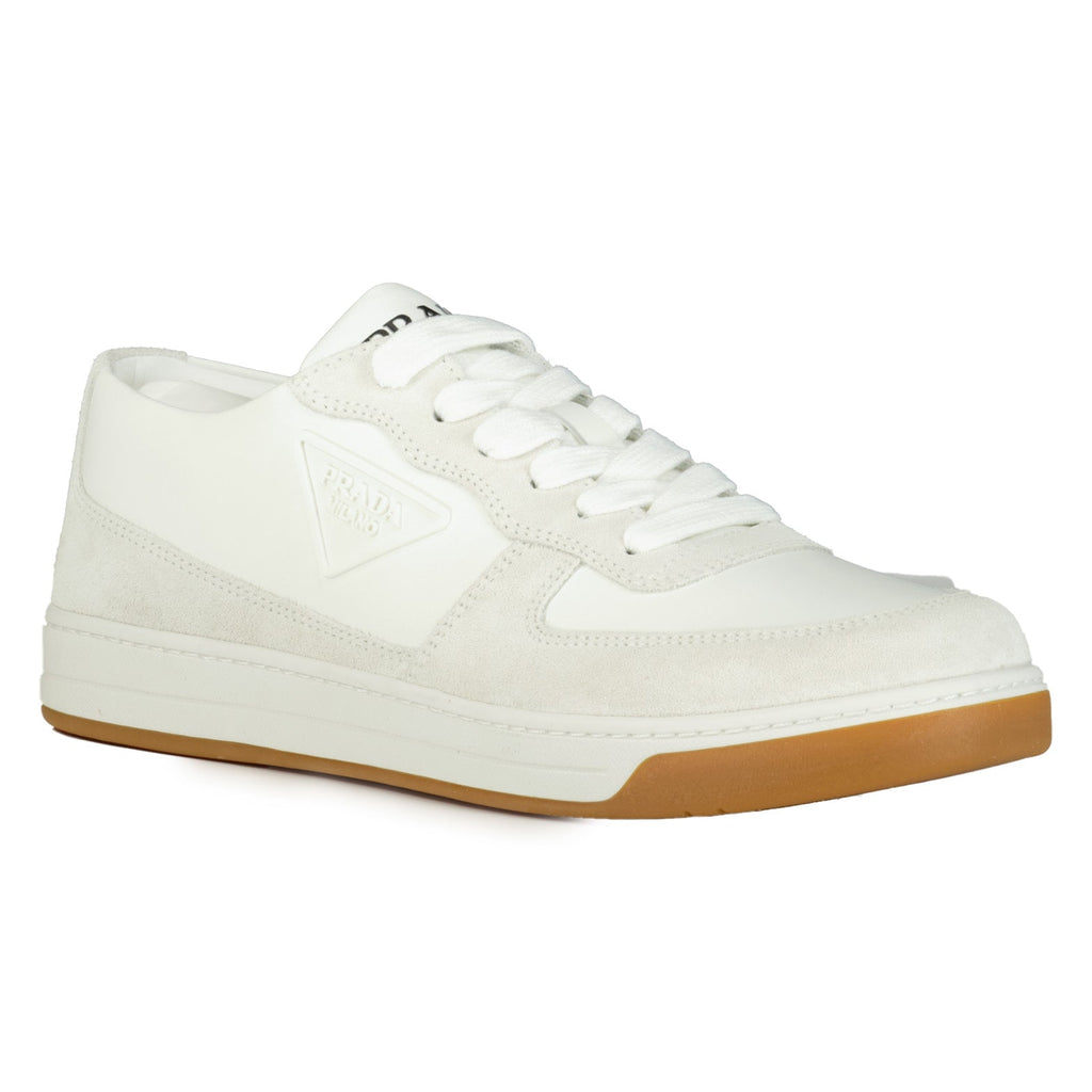 Prada Leather/ Suede Triangle Logo Gum White Trainers - Boinclo ltd - Outlet Sale Under Retail