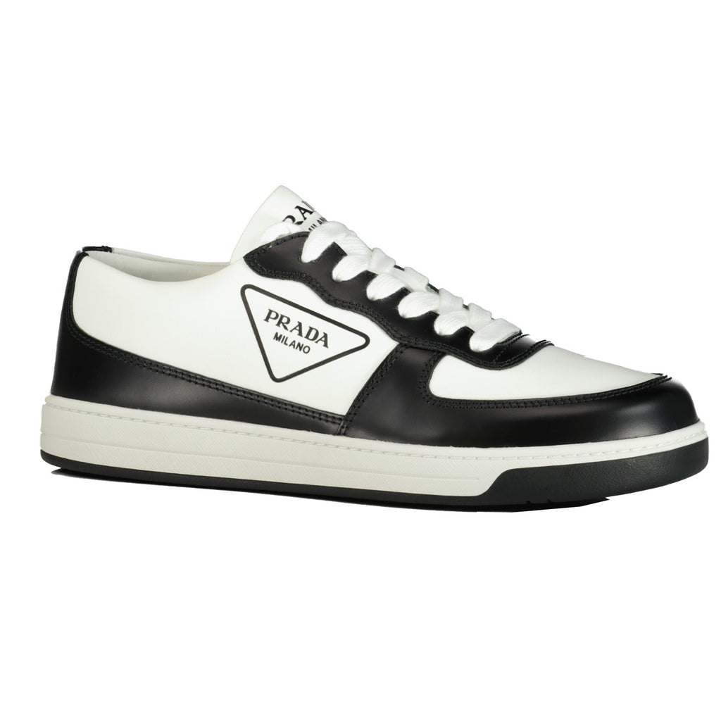 Prada Leather Triangle Logo Black & White Trainers - Boinclo ltd - Outlet Sale Under Retail