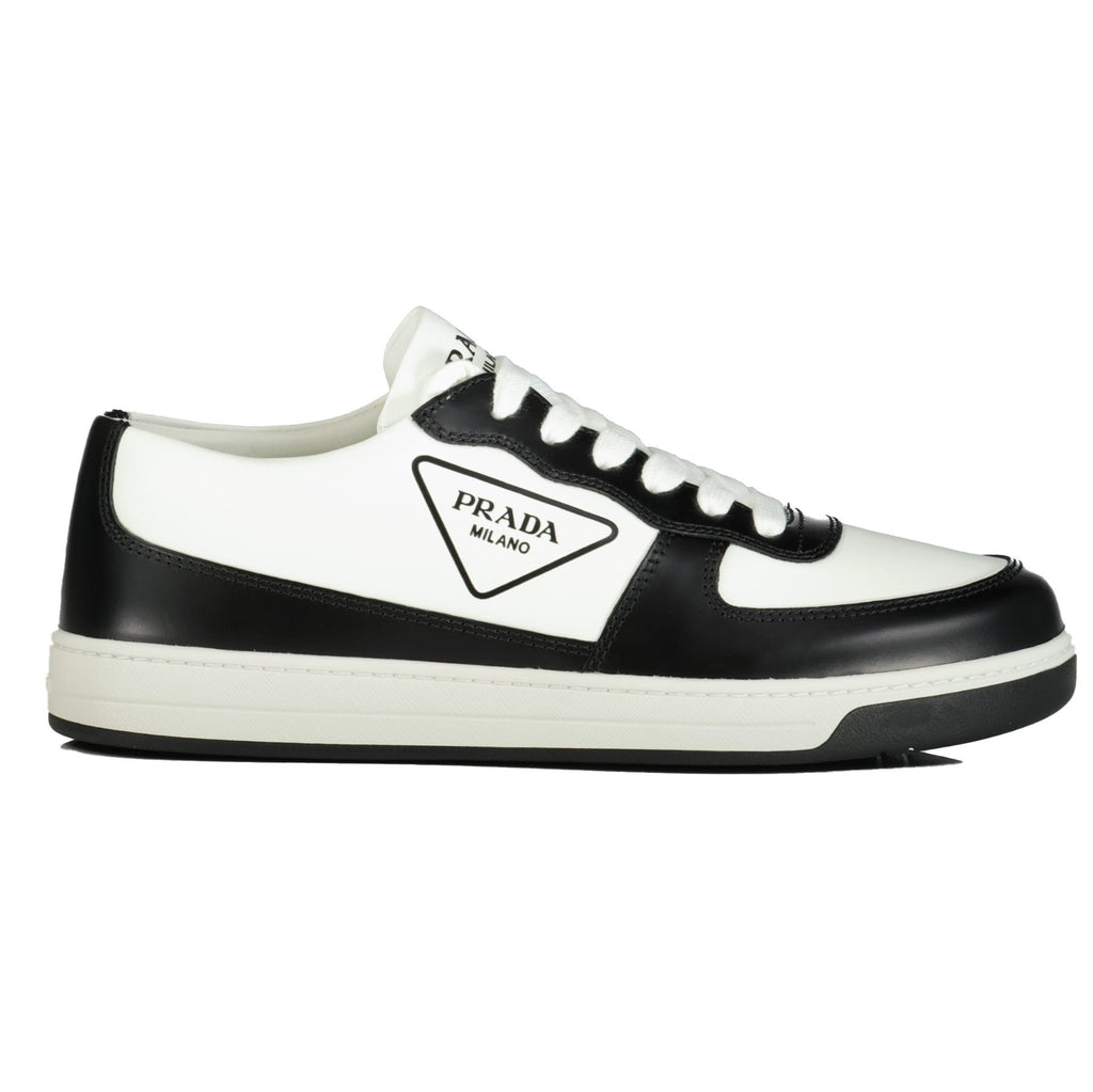 Prada Leather Triangle Logo Black & White Trainers - Boinclo ltd - Outlet Sale Under Retail