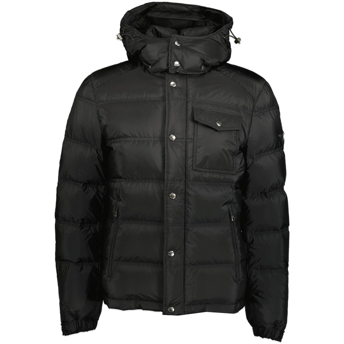Prada Nylon Front Pocket Hooded Down Jacket Black | Boinclo ltd ...