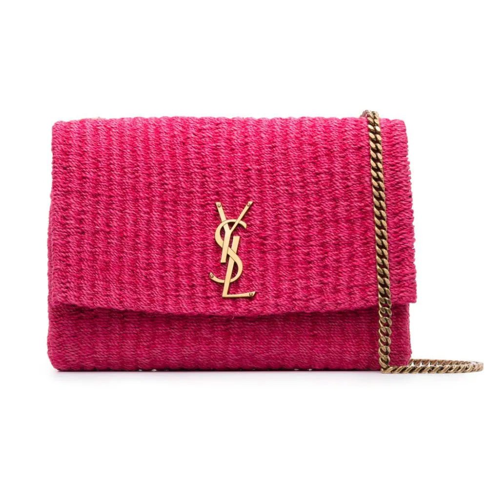 Saint Laurent 'Kate' Rafia Shoulder Bag Pink - Boinclo ltd - Outlet Sale Under Retail