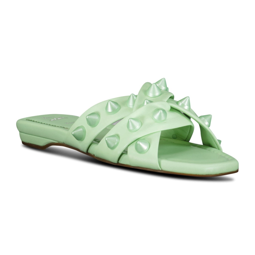 (Womens) Christian Louboutin Miss Spika Club Leather Sliders Green - Boinclo ltd - Outlet Sale Under Retail